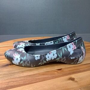 Crocs Kadee Ballet Flats Larua Black Floral Women's Comfort‎ Slip On Size 8